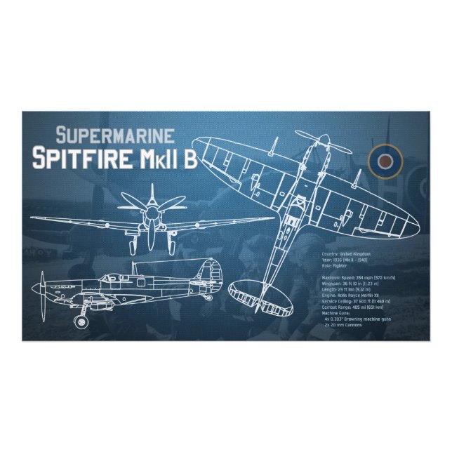 Supermarine Spitfire MK II Blueprint Photo Print (Front)