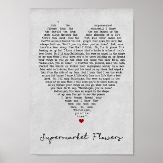 Supermarket Flowers Gray Heart Song Lyric Print