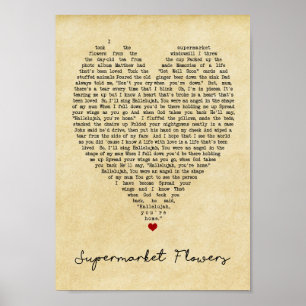Supermarket Flowers Vintage Heart Song Lyric Print