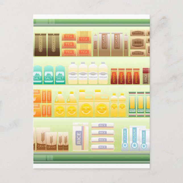supermarket shelf coffee tea grains postcard (Front)