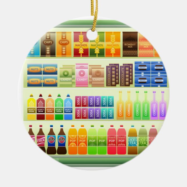 supermarket shelf products snacks ceramic ornament (Front)