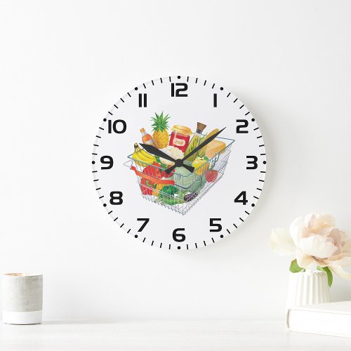 Supermarket Shopping Basket Large Clock