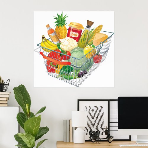 Supermarket Shopping Basket Poster