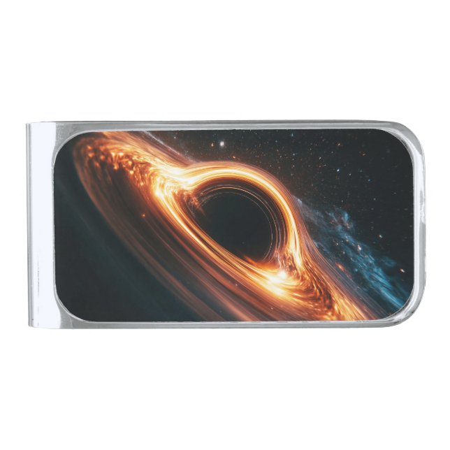 Supermassive Black Hole Accretion Disk Space Art  Silver Finish Money Clip (Front)