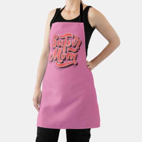 Supermom Pink Retro Typography Apron for Mom