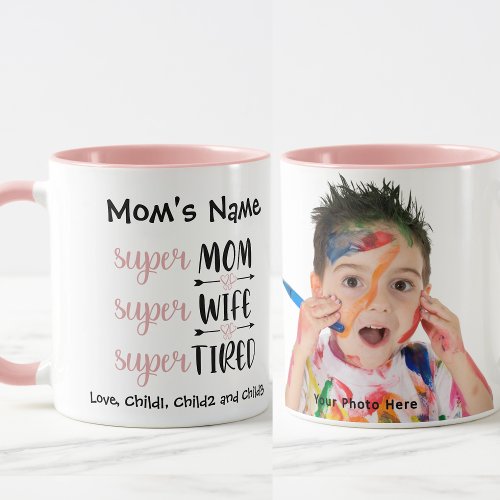 SuperMom Super Wife Super Tired Customizable Photo Mug