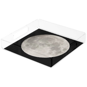 Supermoon in black sky acrylic tray