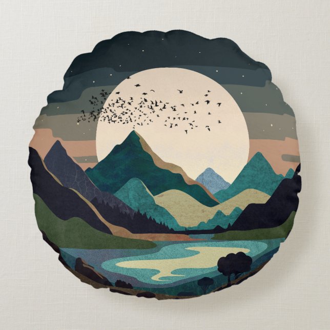 Supermoon On The Lake Round Pillow (Front)