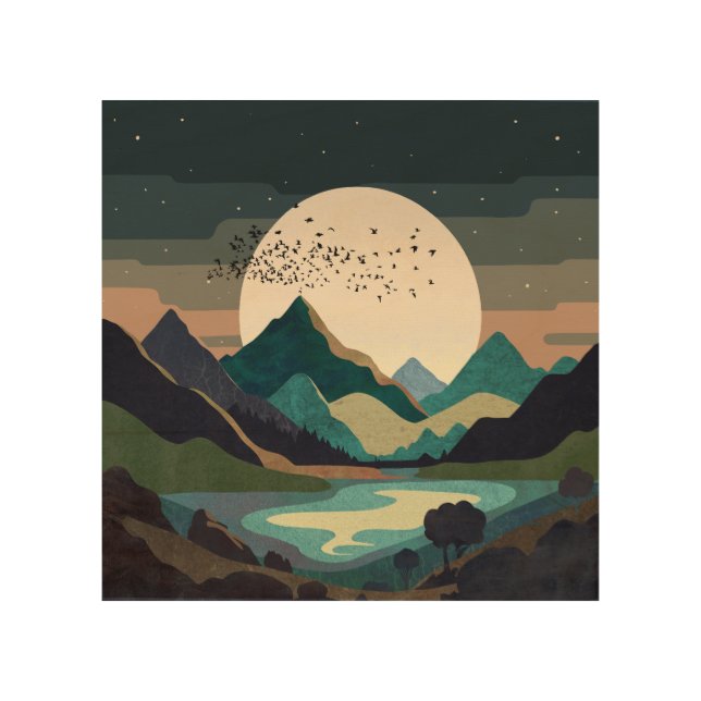 Supermoon On The Lake Wood Wall Art (Front)