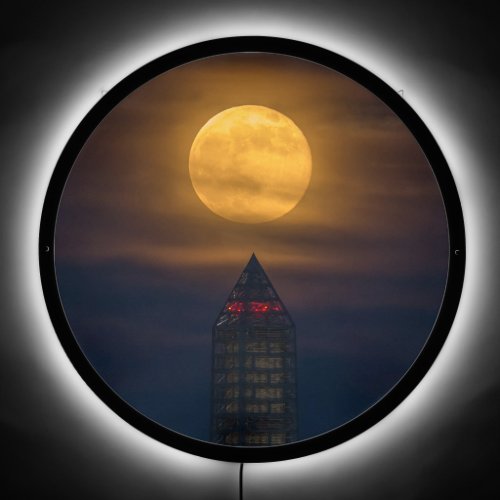 Supermoon Over Washington Monument LED Sign