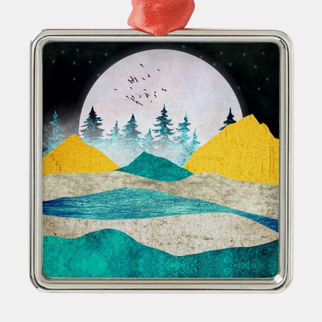 Supermoon Rising Landscape Metal Ornament (Front)