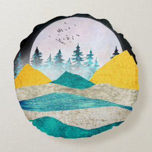 Supermoon Rising Landscape Round Pillow