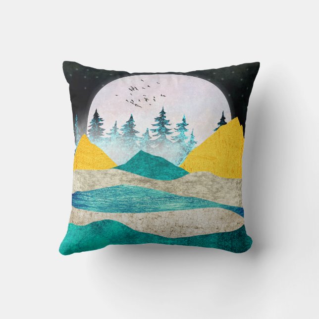 Supermoon Rising Landscape Throw Pillow (Back)
