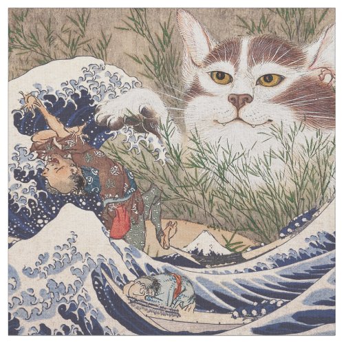 Supernatural Cat at the Great Wave Fabric