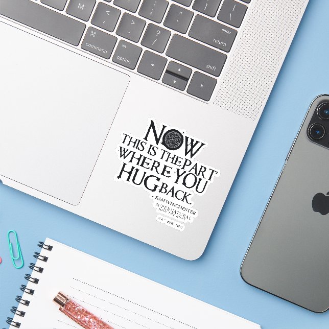 Supernatural "Hug Back" Quote Sticker (Laptop w/ iPhone)