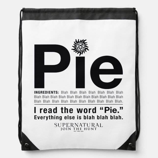 Supernatural "Pie" Quote Drawstring Bag (Front)