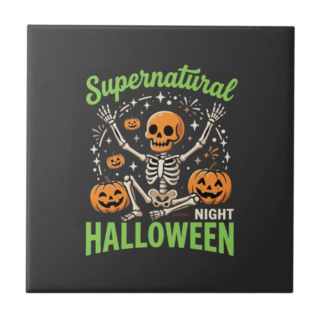 Supernatural Skeleton Halloween Vector Design_1 Ceramic Tile (Front)
