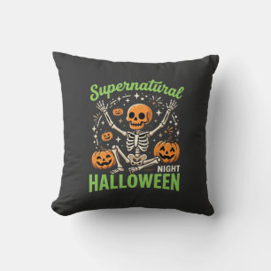 Supernatural Skeleton Halloween Vector Design_1 Throw Pillow