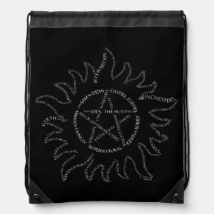 Supernatural Typography Pentagram Drawstring Bag