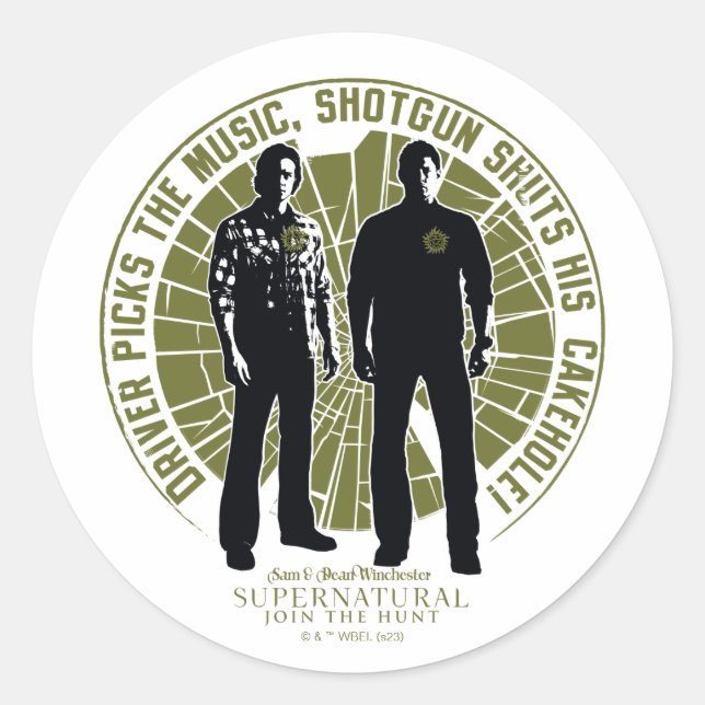 Supernatural Winchester Brothers "Shotgun" Classic Round Sticker (Front)