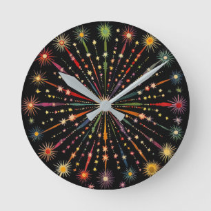 Supernova - Rainbow Stars Galaxy Black Retro Boho Round Clock
