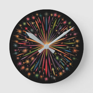 Supernova - Rainbow Stars Galaxy Black Retro Boho Round Clock