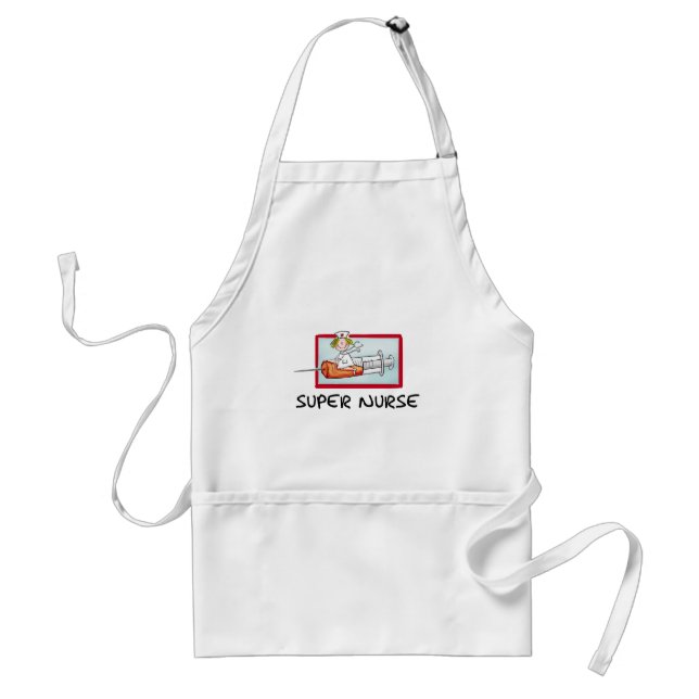 supernurse - Humorous Cartoon Nurse on Syringe. Adult Apron (Front)