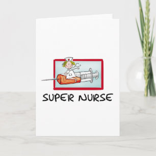supernurse - Humorous Cartoon Nurse on Syringe. Card
