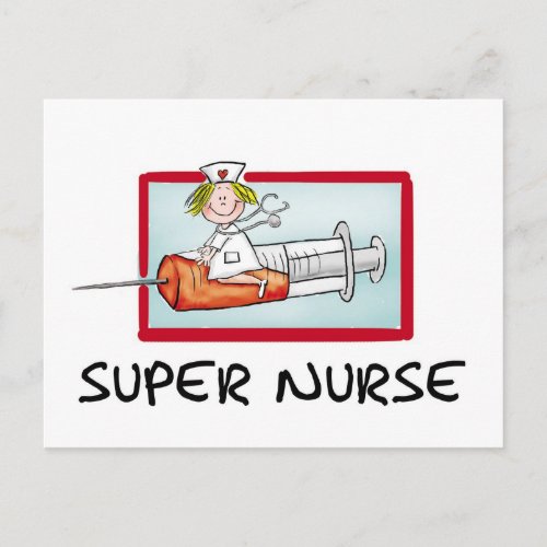 supernurse _ Humorous Cartoon Nurse on Syringe Postcard