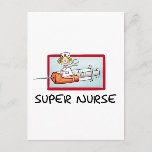 supernurse _ Humorous Cartoon Nurse on Syringe Postcard