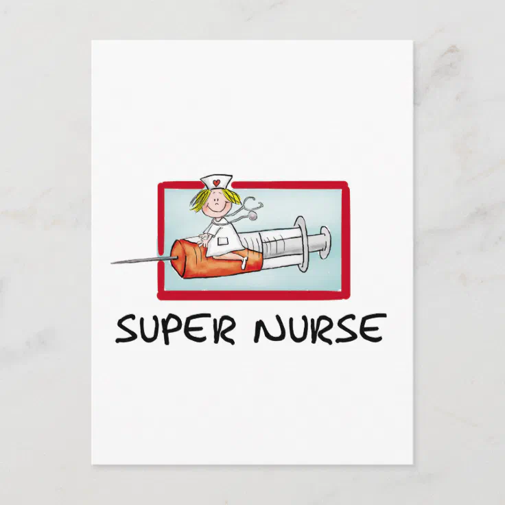 supernurse - Humorous Cartoon Nurse on Syringe. Postcard | Zazzle