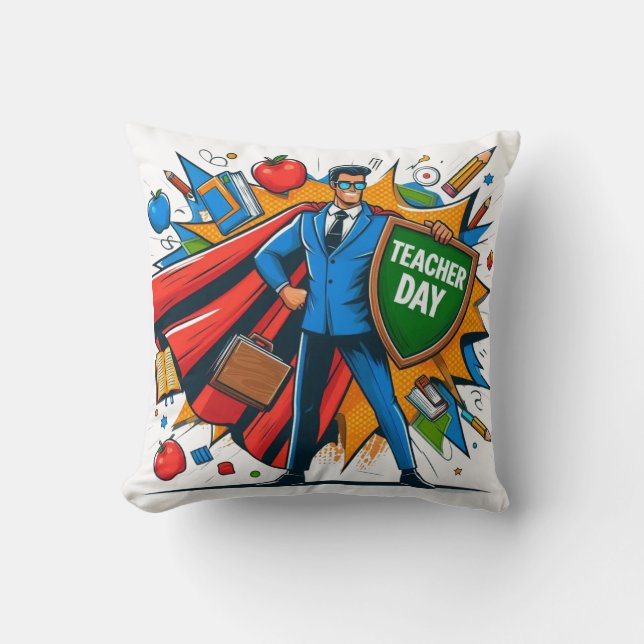 Superpower Teacher Fun Teacher Day Classroom Decor Throw Pillow (Front)