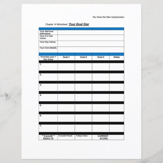 Superpower Worksheet: Goal Star  (Back)