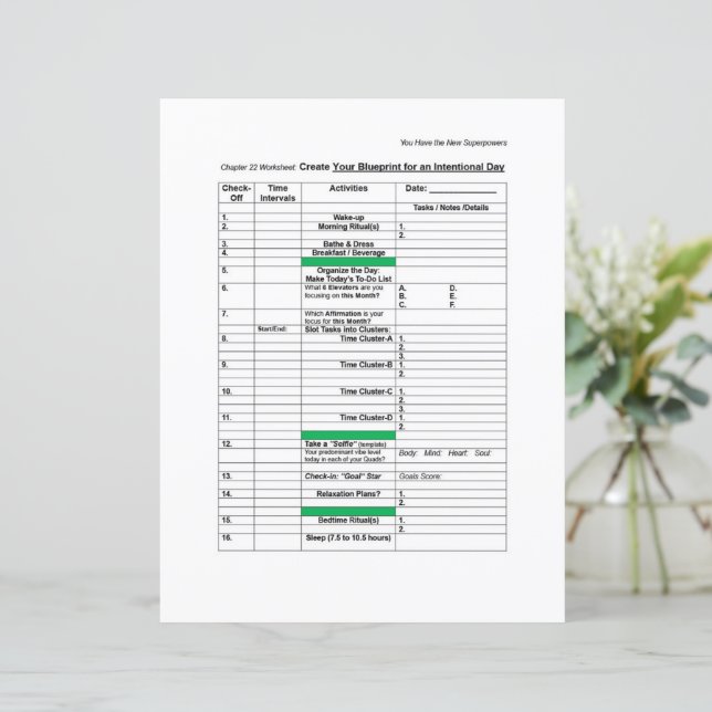 Superpower Worksheet: Intentional Day Blueprint (Standing Front)