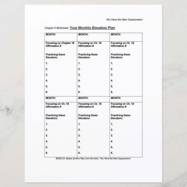 Superpower Worksheet: Monthly Elevation Plan  (Front)