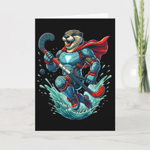Superpowered Otter Warrior With Hockey Stick Card