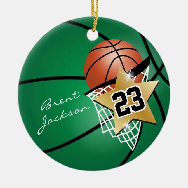 Superstar Autograph Basketball - Dark Green Ceramic Ornament (Front)