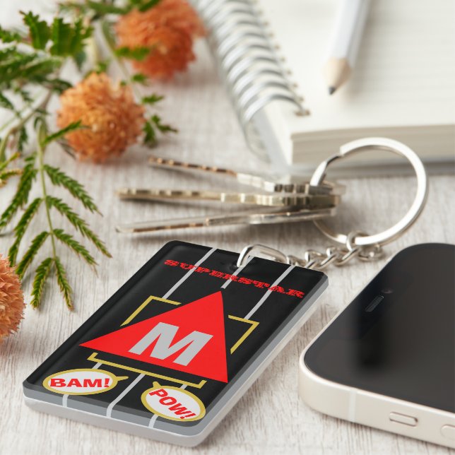 Superstar Cartoon Monogram Black Red Keychain (Front Right)