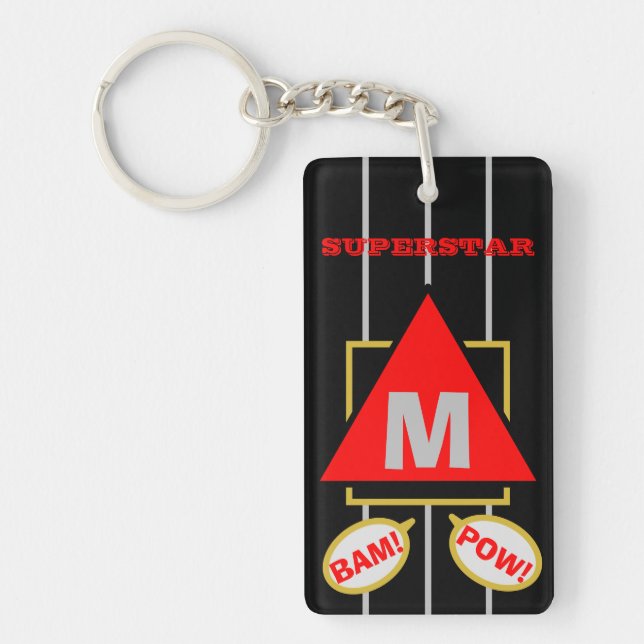 Superstar Cartoon Monogram Black Red Keychain (Front)