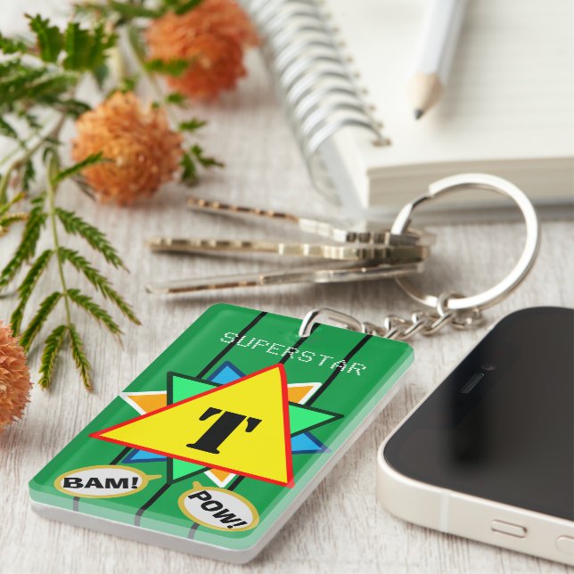Superstar Cartoon Monogram Yellow Green Keychain (Front Right)