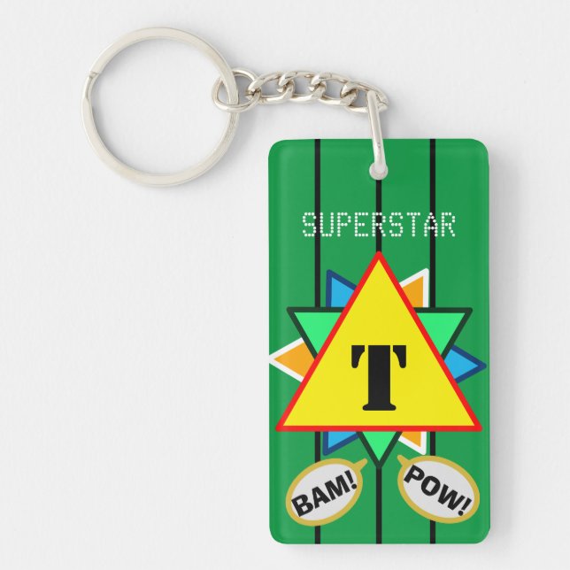 Superstar Cartoon Monogram Yellow Green Keychain (Front)