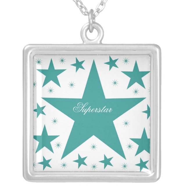 Superstar Collection Necklace, Teal Silver Plated Necklace (Front)