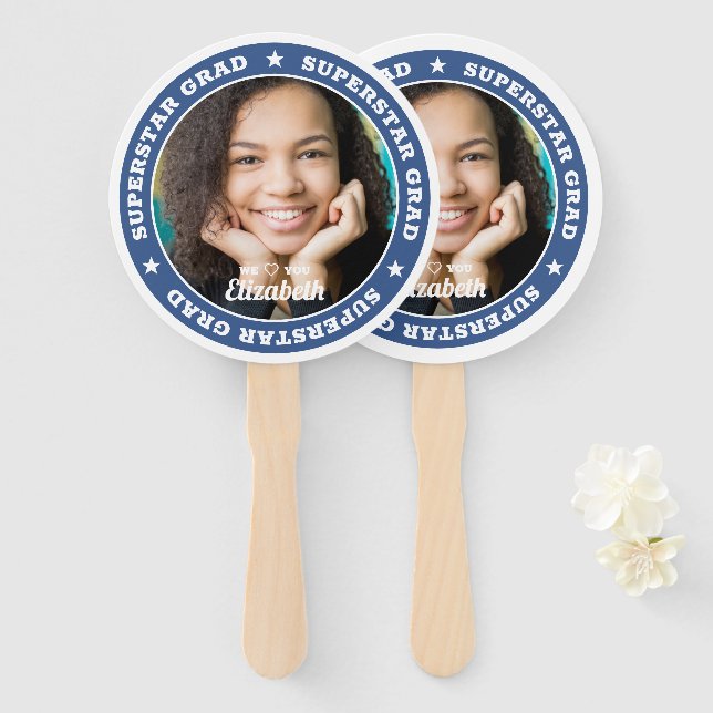 Superstar Grad Graduation Modern Custom Photo Hand Fan (Front and Back)