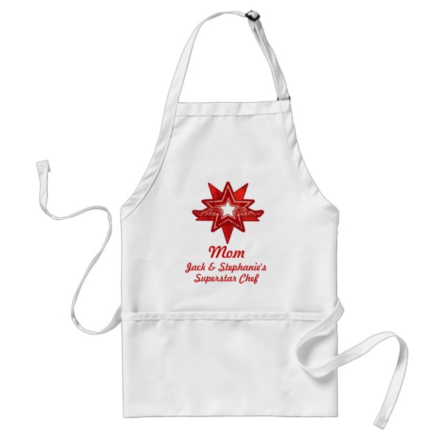 Superstar Mom and your name appreciation red apron (Front)
