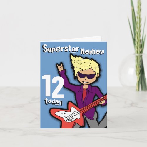 Superstar Nephew 12th birthday blue red boy card