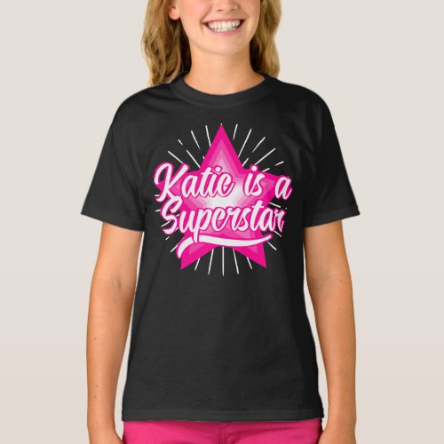 Superstar Pink White Star Girly Your Name Text T_Shirt