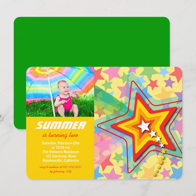 Superstar Rainbow Colorful Birthday Party Invite (Front/Back)