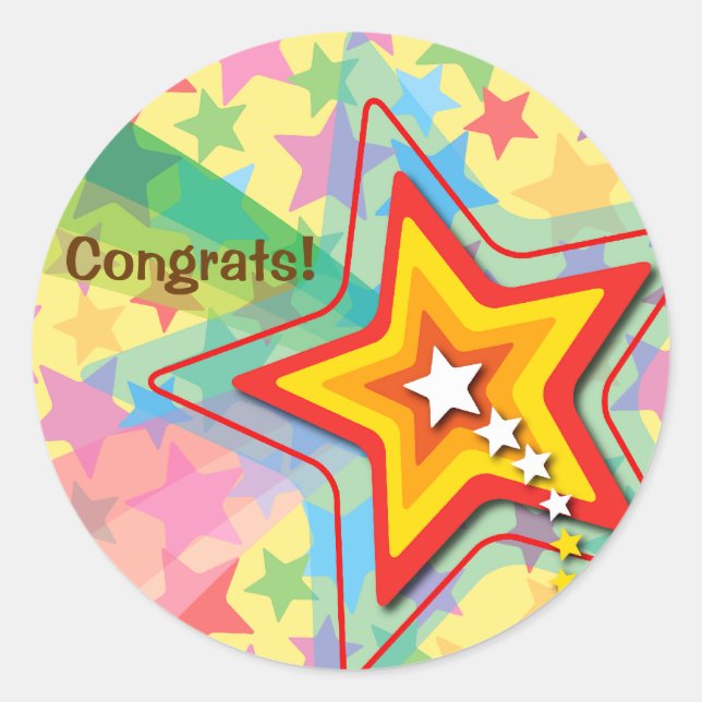 Superstar Rainbow Fun Party Favor Label / Sticker (Front)