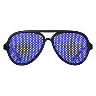 Superstar Rockstar Cool Black Star Blue Party Aviator Sunglasses
