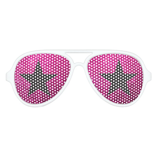 Superstar Rockstar Cool Black Star Pink Party Aviator Sunglasses (Front)